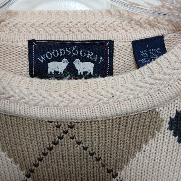 Vintage Woods & Gray Argyle Sweater Men's L Beige Orange Brown Size L Preppy - Picture 5 of 14